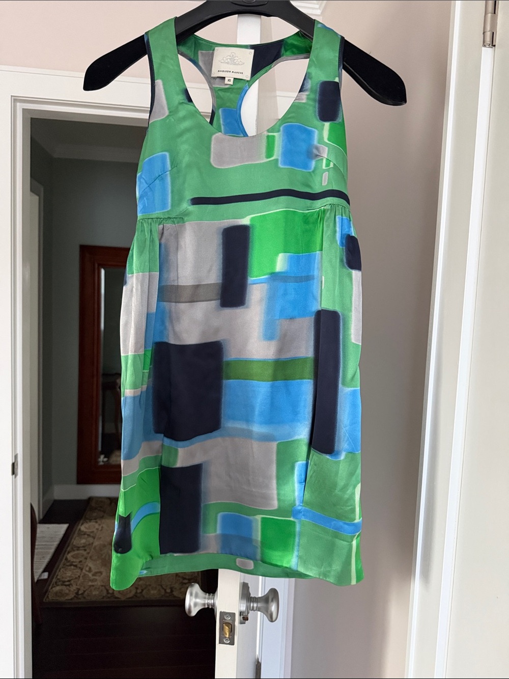 Madison Marcus Abstract Geo Racerback Dress in Green, Blue and Gray size XS